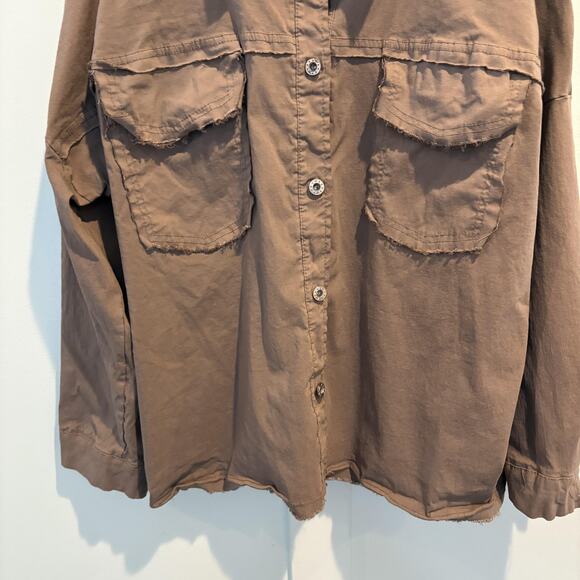 Rock & Roll Shirt Womens XL Brown Shacket Oversized Frayed Hem Made in Italy - Picture 5 of 11